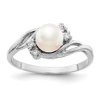 14k White Gold 6mm White Freshwater Cultured Pearl and 1/20 carat AA Diamond Ring