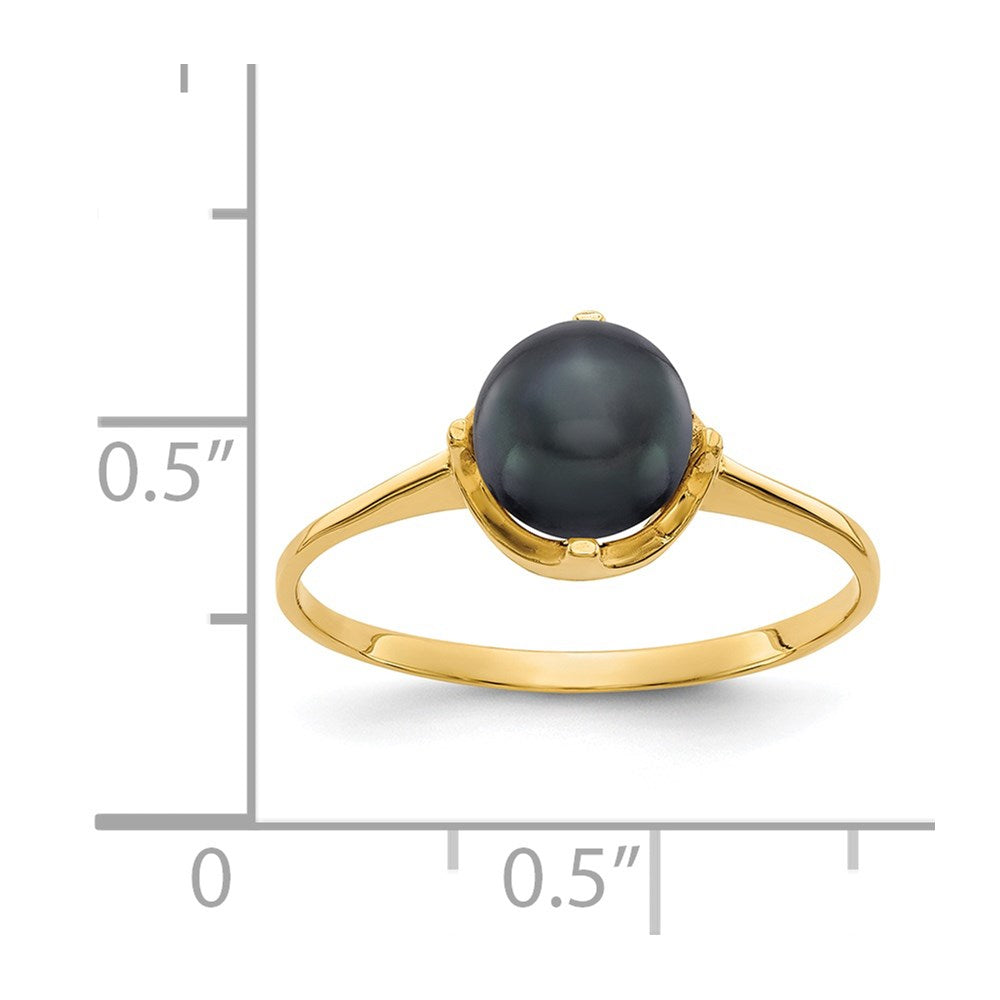 14k 6.5mm Black Freshwater Cultured Pearl Ring