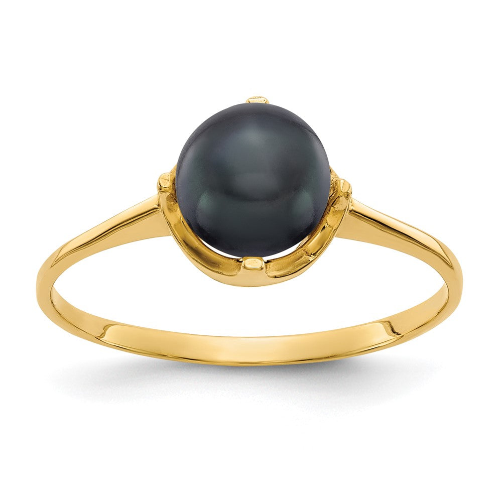 14k 6.5mm Black Freshwater Cultured Pearl Ring