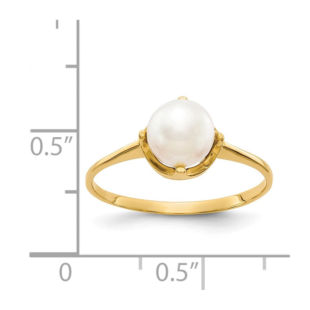 14k 6.5mm White Freshwater Cultured Pearl Ring