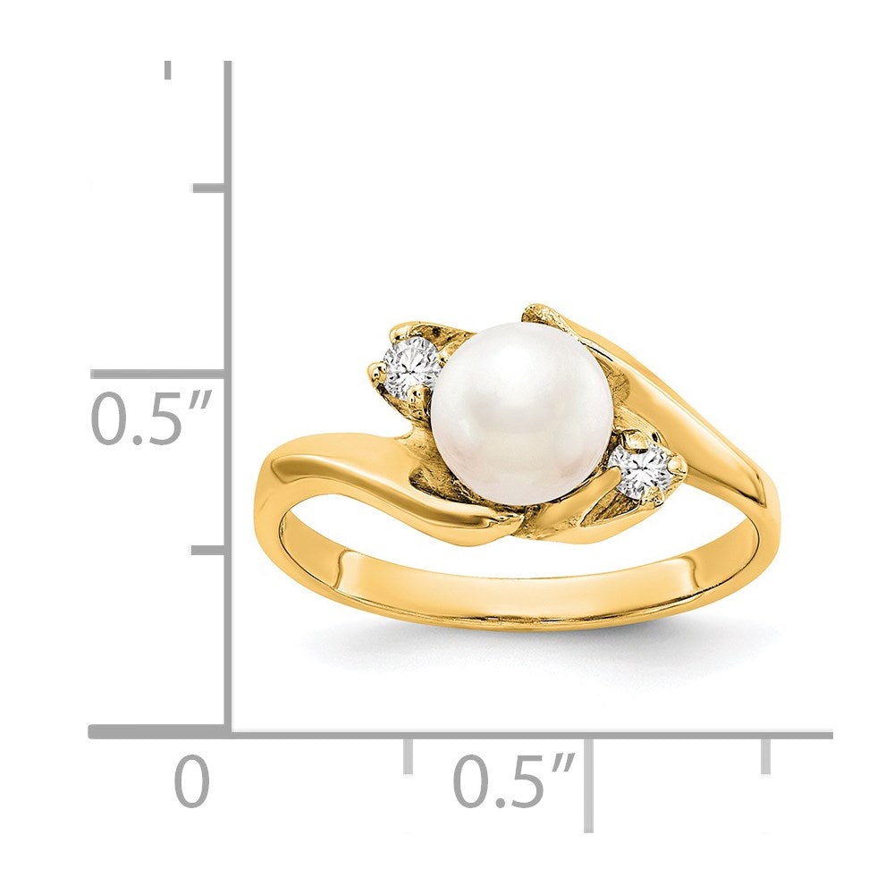 14k 6mm White Freshwater Cultured Pearl and 1/15 carat A Diamond Ring