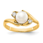 14k 6mm White Freshwater Cultured Pearl and 1/15 carat AAA Diamond Ring