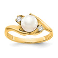 14k 6mm White Freshwater Cultured Pearl and 1/15 carat A Diamond Ring