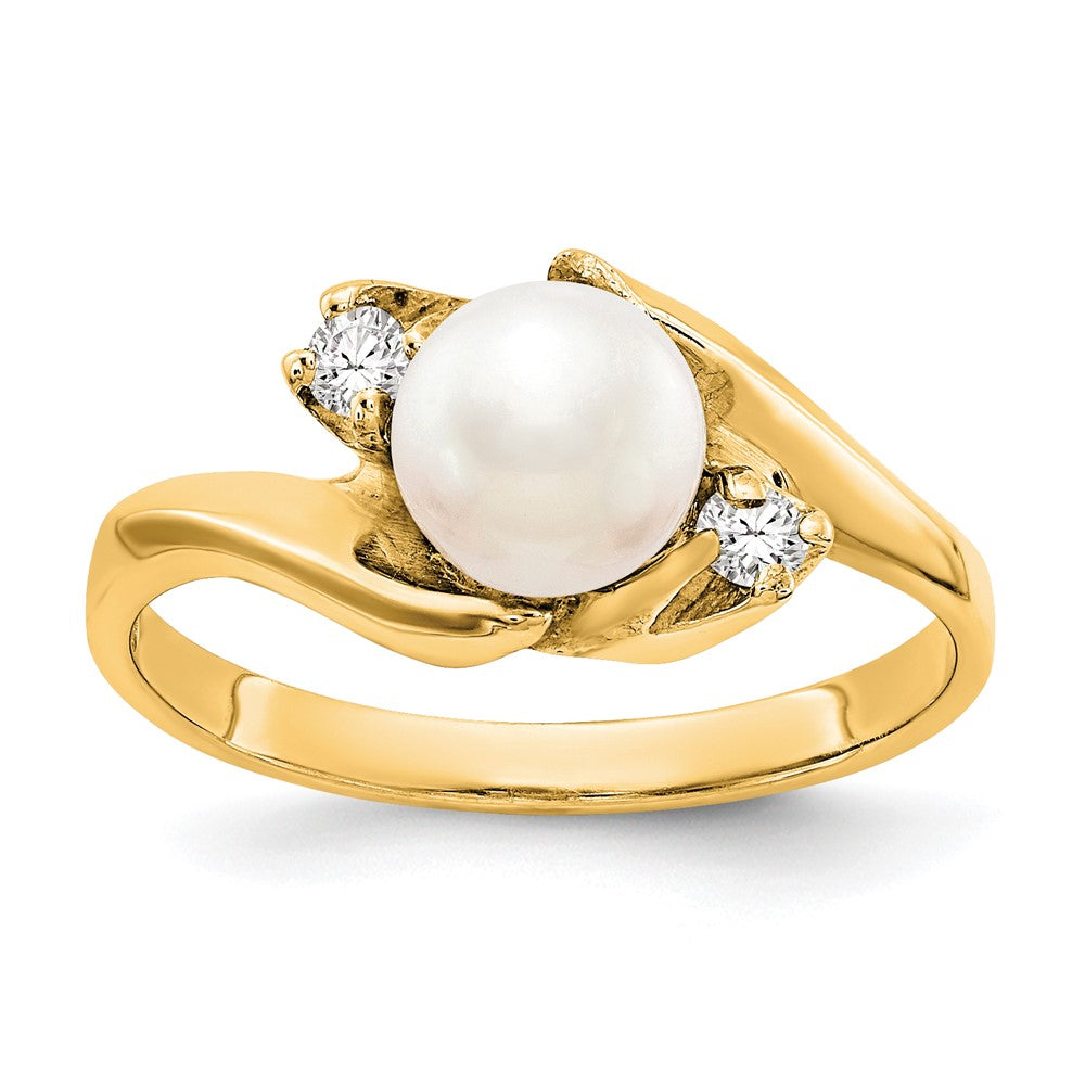14k 6mm White Freshwater Cultured Pearl and 1/15 carat A Diamond Ring
