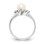 14k White Gold 6mm White Freshwater Cultured Pearl and 1/15 carat AA Diamond Ring