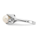 14k White Gold 6mm White Freshwater Cultured Pearl and 1/15 carat AA Diamond Ring