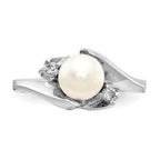 14k White Gold 6mm White Freshwater Cultured Pearl and 1/15 carat AA Diamond Ring