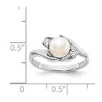 14k White Gold 6mm White Freshwater Cultured Pearl and 1/15 carat AA Diamond Ring