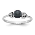 14k White Gold 4.5mm Black Freshwater Cultured Pearl and A Diamond Ring