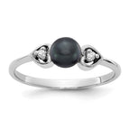 14k White Gold 4.5mm Black Freshwater Cultured Pearl and AA Diamond Ring