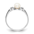 14k White Gold 4.5mm White Freshwater Cultured Pearl and AA Diamond Ring