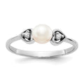 14k White Gold 4.5mm White Freshwater Cultured Pearl and AAA Diamond Ring
