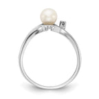 14k White Gold 5mm White Freshwater Cultured Pearl and AA Diamond Ring