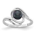 14k White Gold 5.5mm Black Freshwater Cultured Pearl Abstract Ring