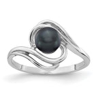 14k White Gold 5.5mm Black Freshwater Cultured Pearl Abstract Ring
