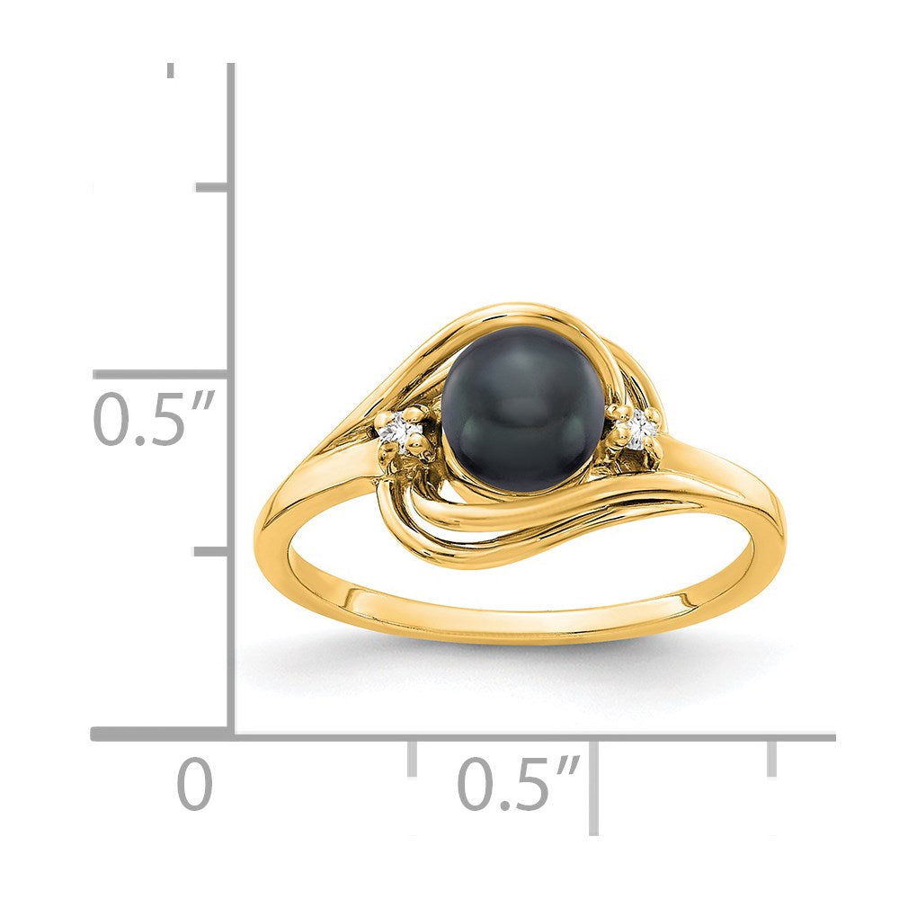 14k 5.5mm Black Freshwater Cultured Pearl and AAA Diamond Ring