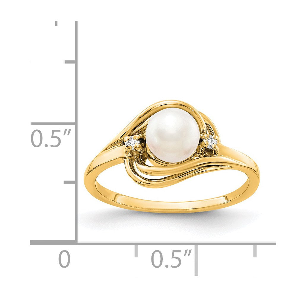 14k 5.5mm White Freshwater Cultured Pearl and AAA Diamond Ring