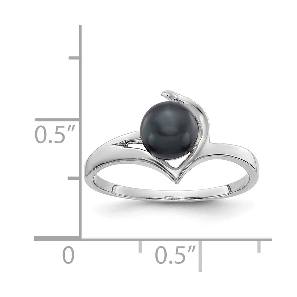 14k White Gold 6mm Black Freshwater Cultured Pearl Ring