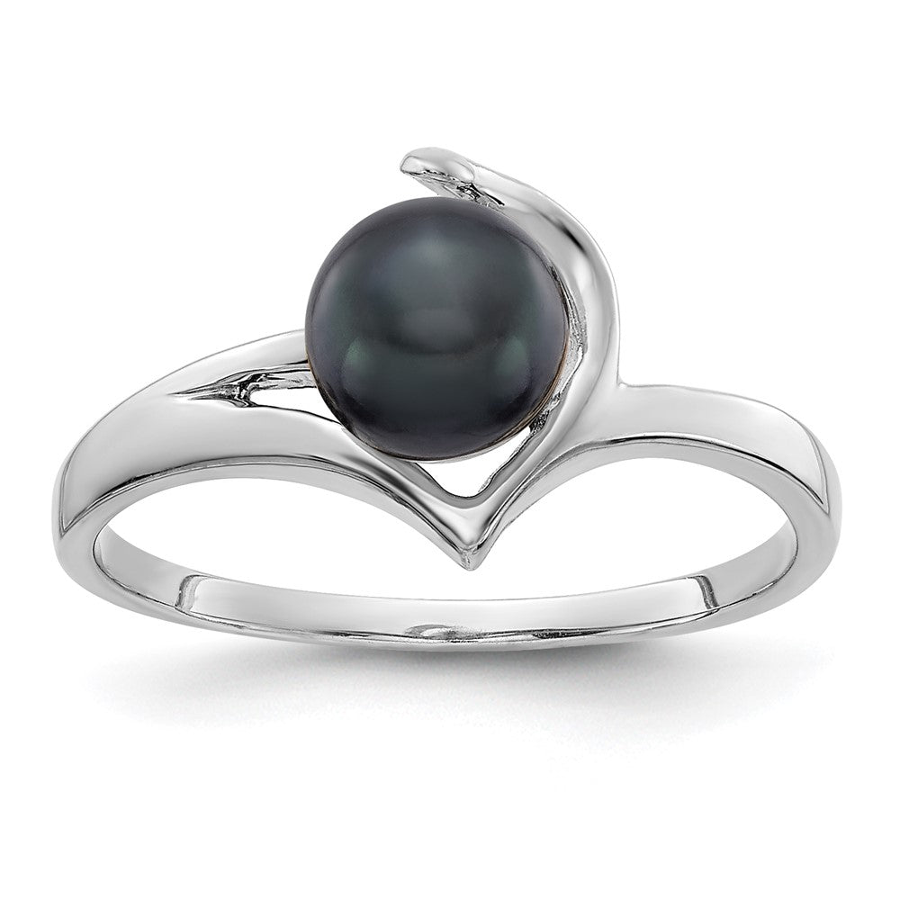 14k White Gold 6mm Black Freshwater Cultured Pearl Ring