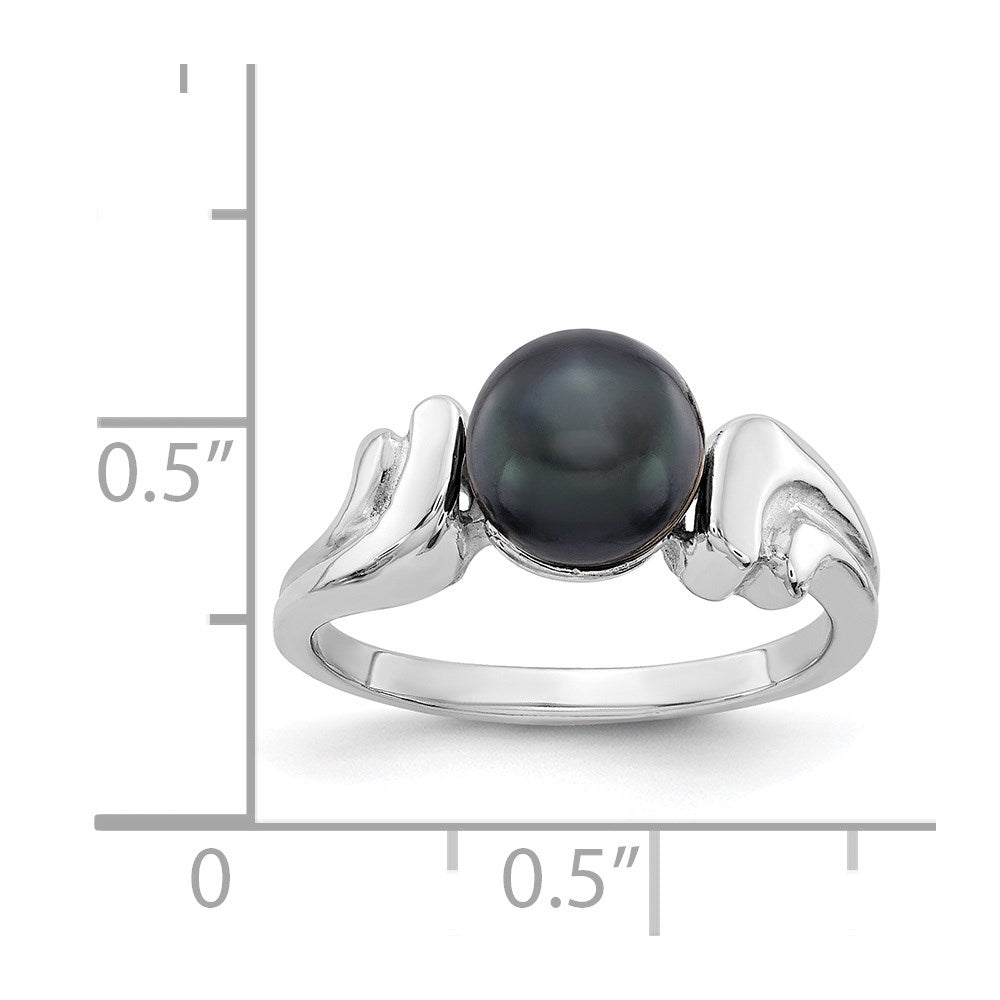 14k White Gold 7mm Black Freshwater Cultured Pearl Ring