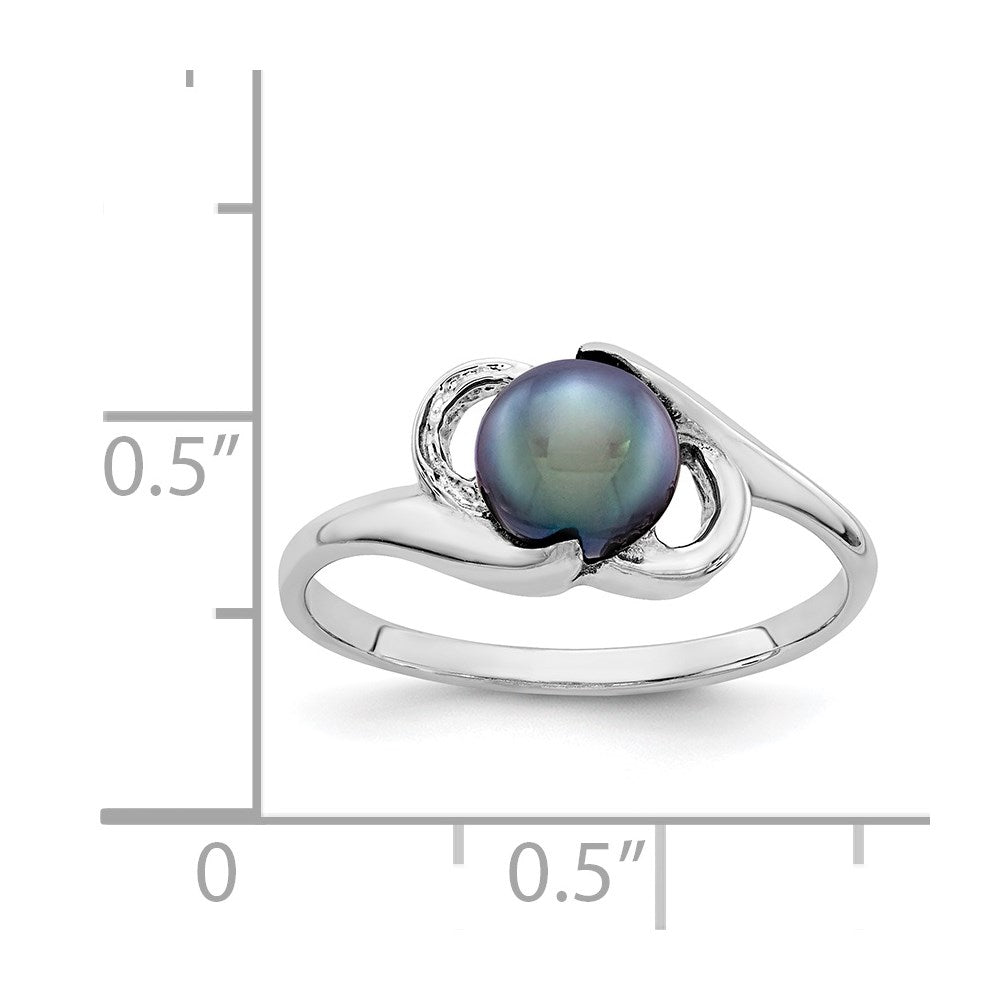 14k White Gold 5.5mm Black Freshwater Cultured Pearl Ring