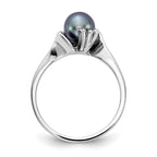 14k White Gold 6mm Black Freshwater Cultured Pearl and 1/15 carat VS Diamond Ring
