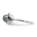 14k White Gold 6mm Black Freshwater Cultured Pearl and 1/15 carat AA Diamond Ring