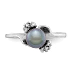 14k White Gold 6mm Black Freshwater Cultured Pearl and 1/15 carat A Diamond Ring