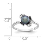 14k White Gold 6mm Black Freshwater Cultured Pearl and 1/15 carat AA Diamond Ring