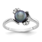 14k White Gold 6mm Black Freshwater Cultured Pearl and 1/15 carat VS Diamond Ring