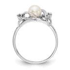 14k White Gold 5.5mm White Freshwater Cultured Pearl and AA Diamond Ring