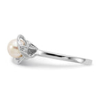 14k White Gold 5.5mm White Freshwater Cultured Pearl and AA Diamond Ring