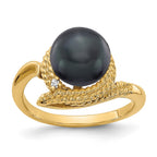 14k 8.5mm Black Freshwater Cultured Pearl and VS Diamond Ring