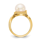 14k 8.5mm White Freshwater Cultured Pearl and VS Diamond Ring