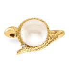14k 8.5mm White Freshwater Cultured Pearl and AAA Diamond Ring