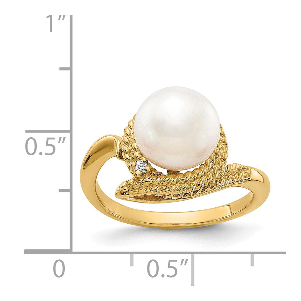 14k 8.5mm White Freshwater Cultured Pearl and A Diamond Ring