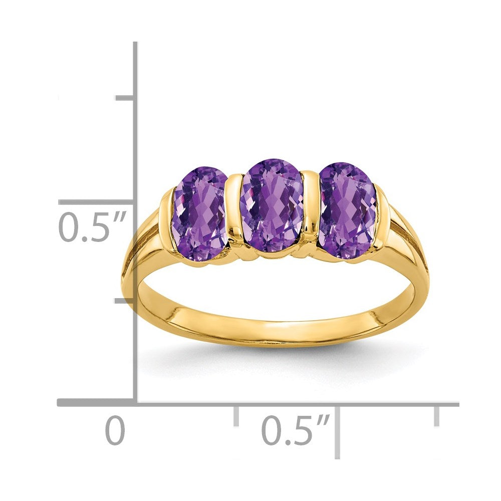 14k 6x4mm Oval Amethyst 3-Stone Ring