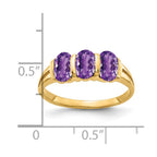 14k 6x4mm Oval Amethyst 3-Stone Ring