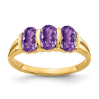 14k 6x4mm Oval Amethyst 3-Stone Ring