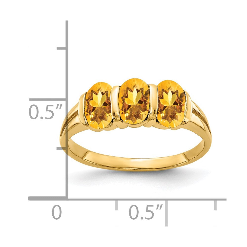14k 6x4mm Oval Citrine 3-Stone Ring