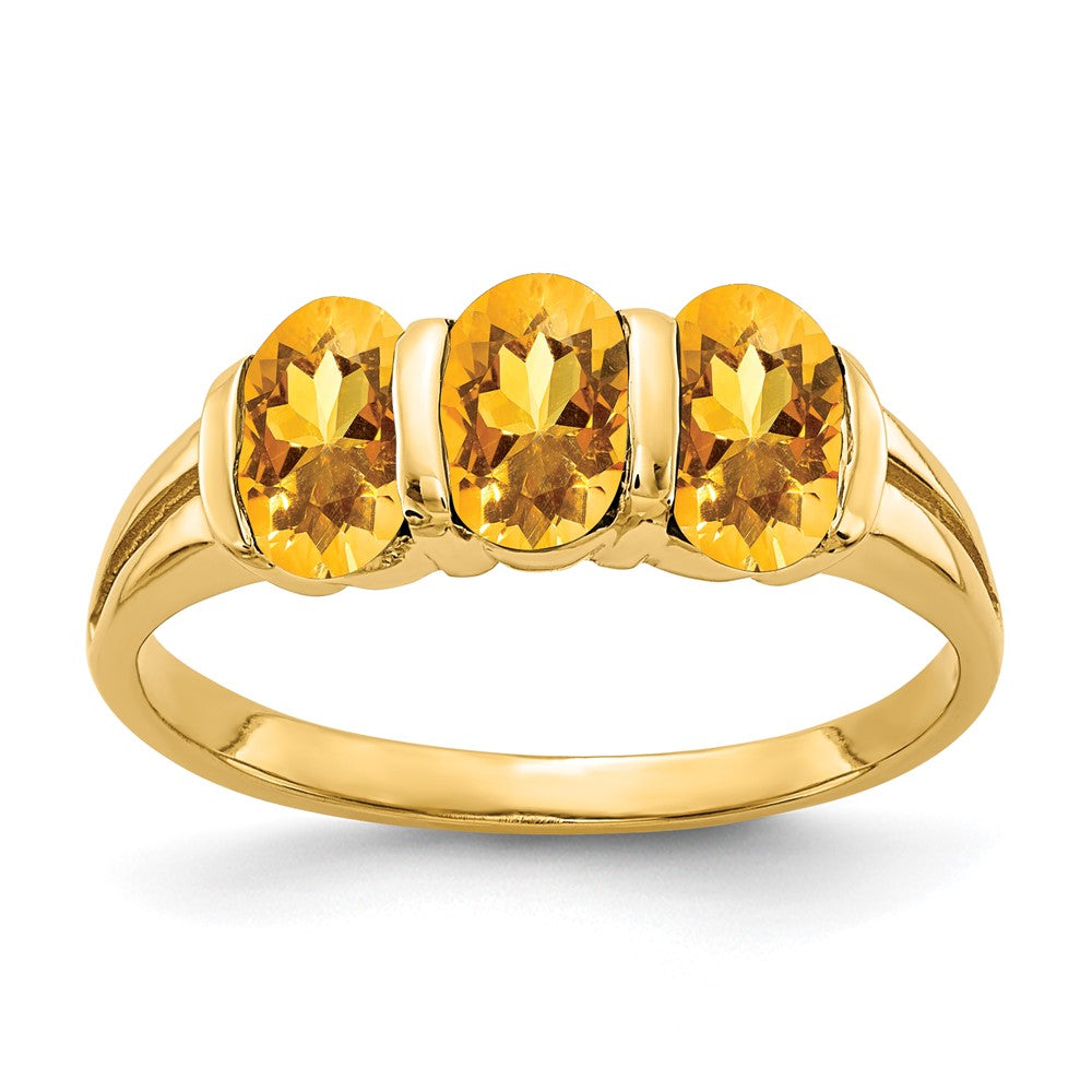 14k 6x4mm Oval Citrine 3-Stone Ring