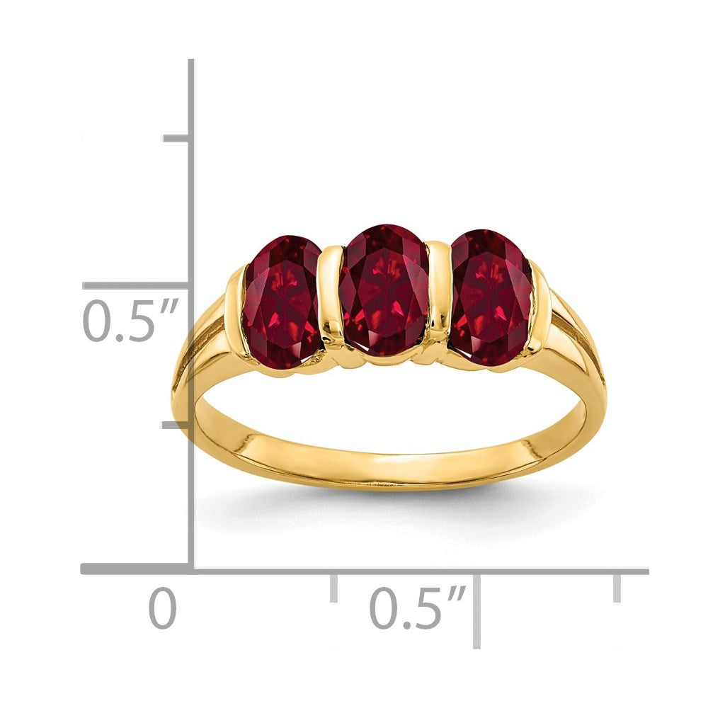14k 6x4mm Oval Lab-Created Ruby 3-Stone Ring