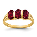 14k 6x4mm Oval Lab-Created Ruby 3-Stone Ring