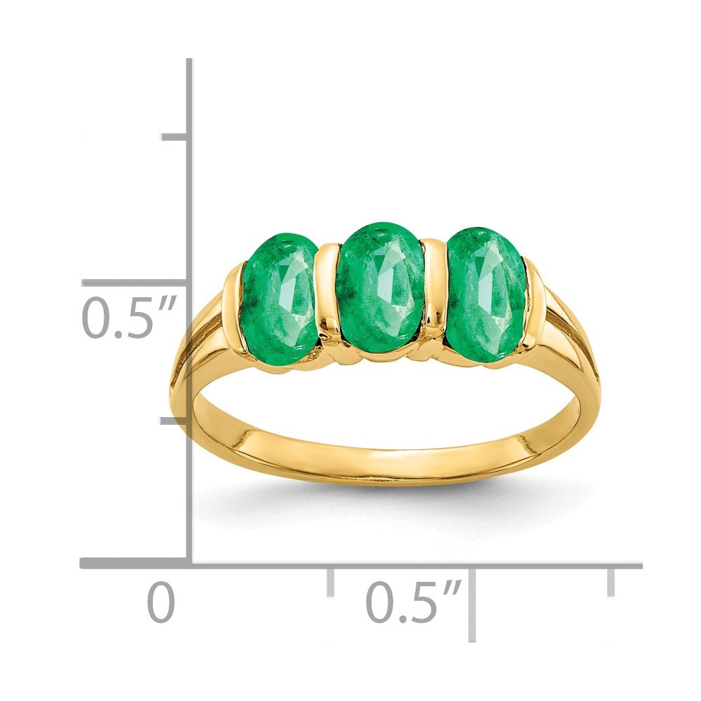 14k 6x4mm Oval Emerald 3-Stone Ring