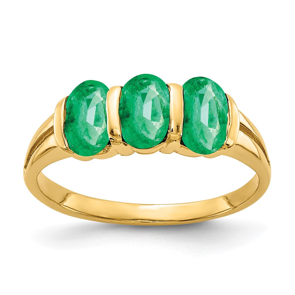 14k 6x4mm Oval Emerald 3-Stone Ring