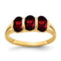 14k 6x4mm Oval Garnet 3-Stone Ring