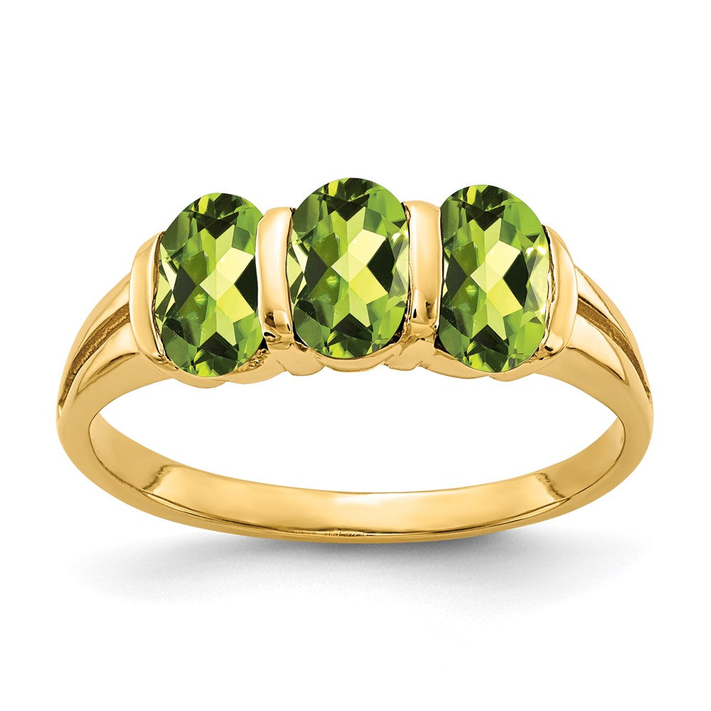 14k 6x4mm Oval Peridot 3-Stone Ring