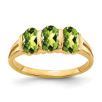 14k 6x4mm Oval Peridot 3-Stone Ring