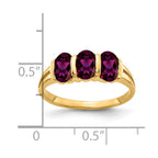 14k 6x4mm Oval Rhodolite Garnet 3-Stone Ring
