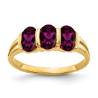 14k 6x4mm Oval Rhodolite Garnet 3-Stone Ring